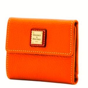 NEW Dooney & Bourke Pebbled Leather Small Credit Card Wallet.  Bright Orange